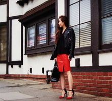 All leather look with pop of red, Leather, two tone shoes