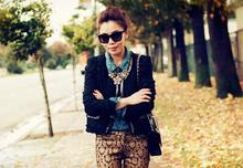 Tweed Jacket & Brocade Pants, tweed, blazer, chambray, chanel, shoulder bag, brocade, brocade pants, contrast, gold
